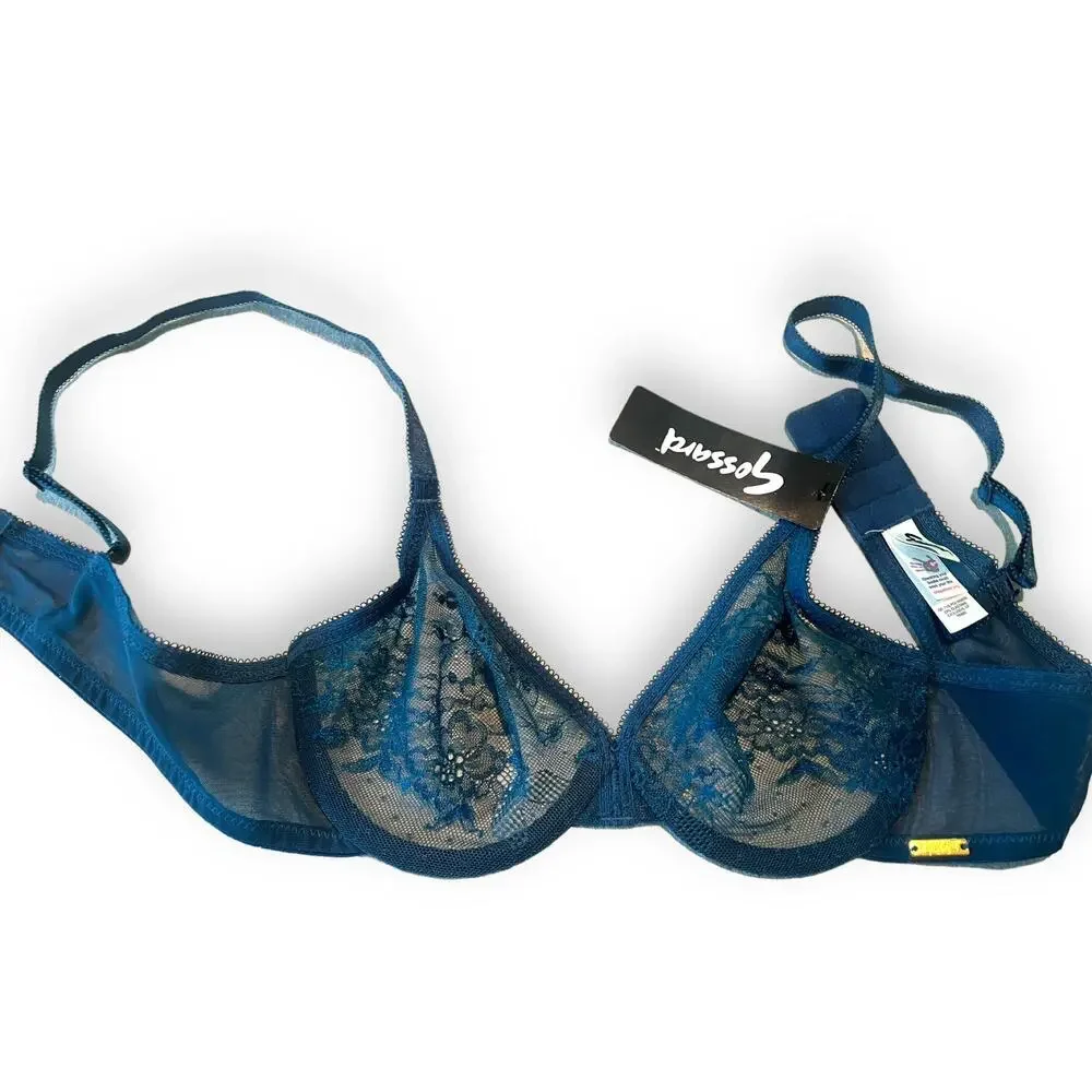 Gossard Glossies Lace Sheer Underwire Bra | 32A Teal Blue NEW 13001 - Picture 3 of 7